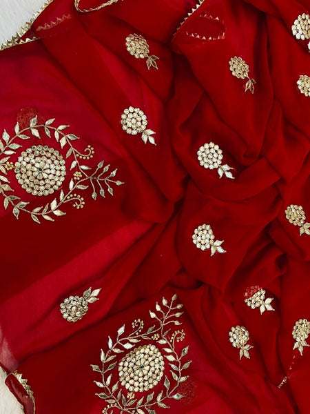 Kacchi Patti work Semi Chiffon saree