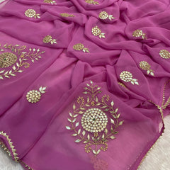 Kacchi Patti work Semi Chiffon saree