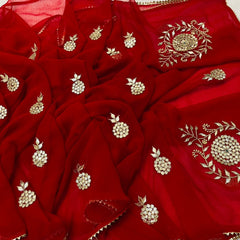 Kacchi Patti work Semi Chiffon saree