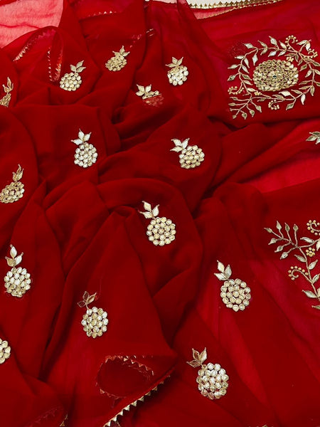 Kacchi Patti work Semi Chiffon saree