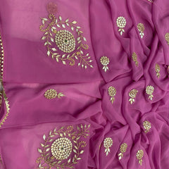 Kacchi Patti work Semi Chiffon saree