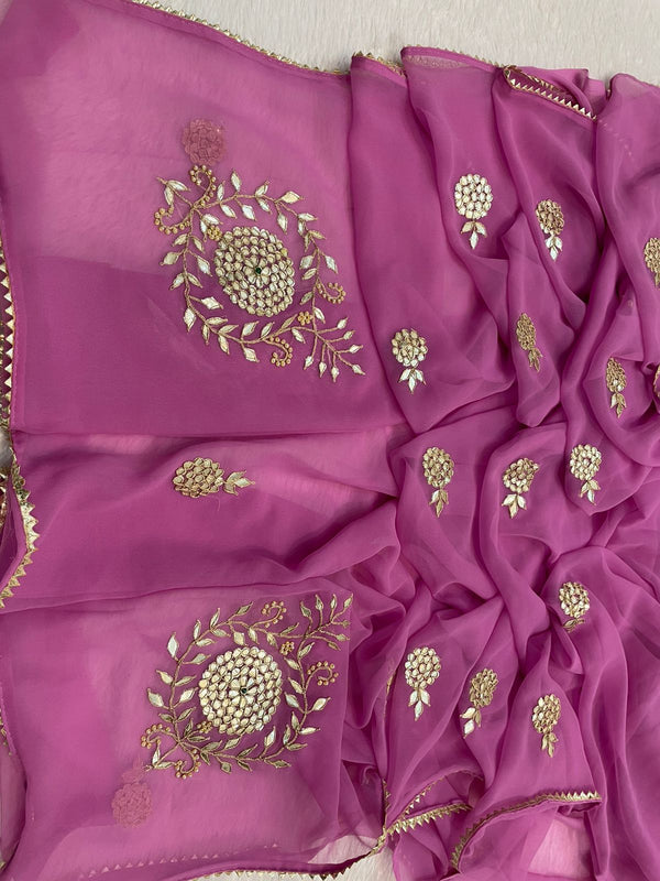 Kacchi Patti work Semi Chiffon saree