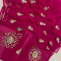 Kacchi Patti work Semi Chiffon saree
