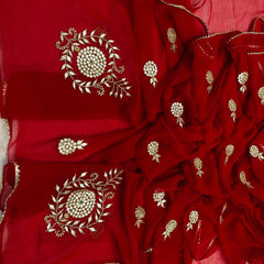 Kacchi Patti work Semi Chiffon saree