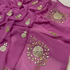 Kacchi Patti work Semi Chiffon saree