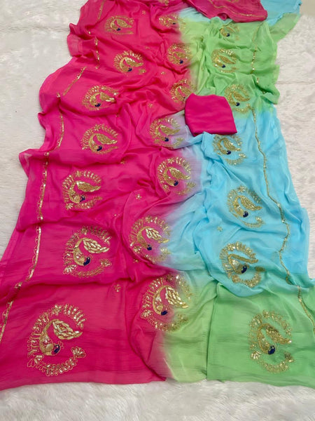 Jaipuri Hand dye Semi chiffon Rajwadi work