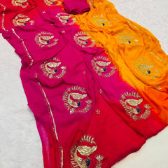 Jaipuri Hand dye Semi chiffon Rajwadi work