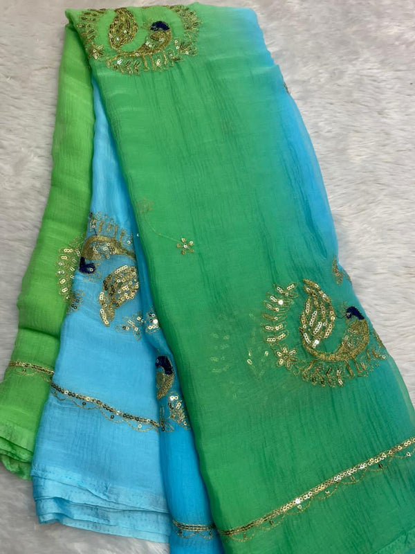 Jaipuri Hand dye Semi chiffon Rajwadi work