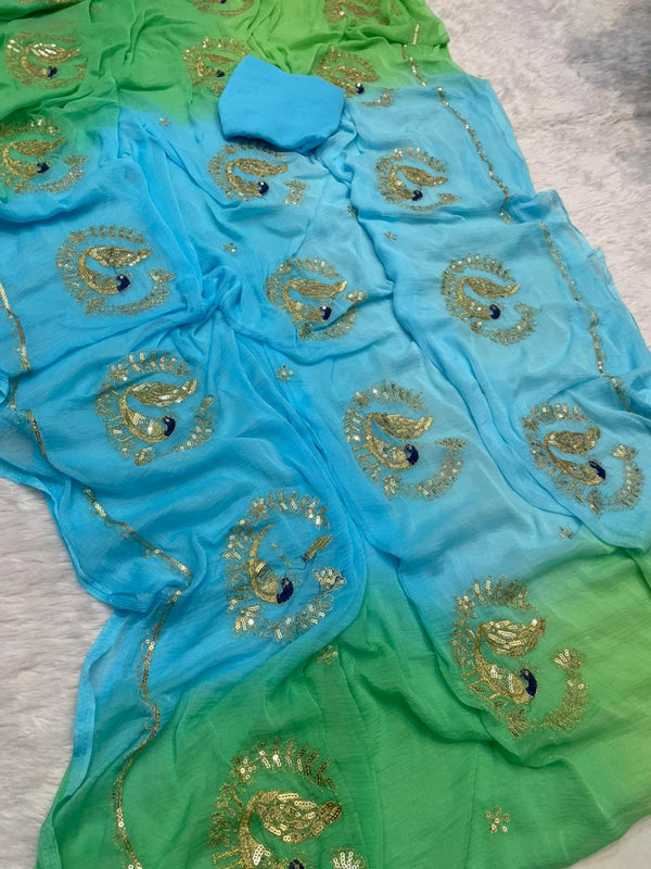 Jaipuri Hand dye Semi chiffon Rajwadi work