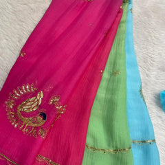 Jaipuri Hand dye Semi chiffon Rajwadi work
