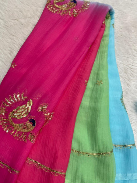 Jaipuri Hand dye Semi chiffon Rajwadi work
