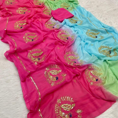 Jaipuri Hand dye Semi chiffon Rajwadi work