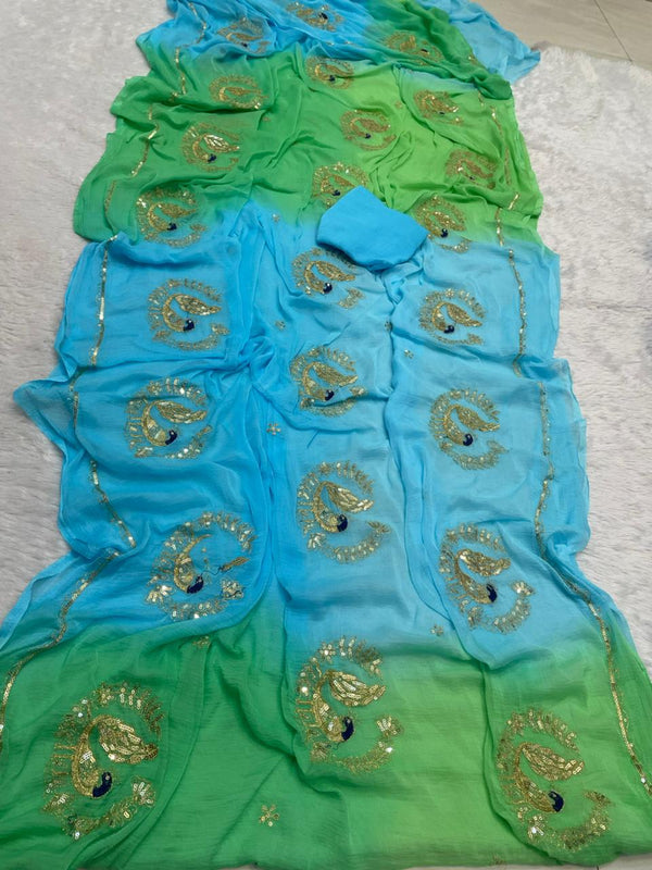 Jaipuri Hand dye Semi chiffon Rajwadi work