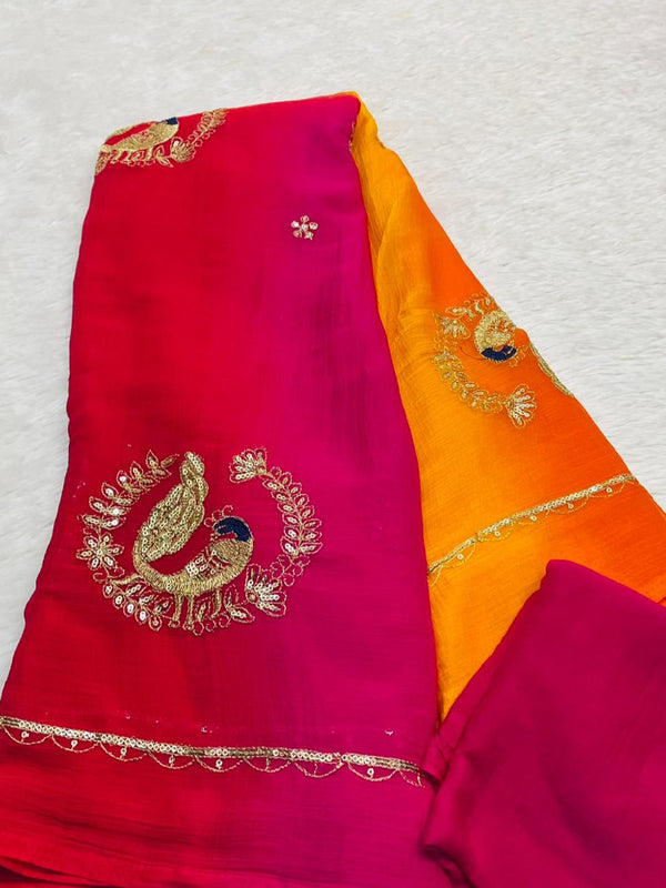Jaipuri Hand dye Semi chiffon Rajwadi work