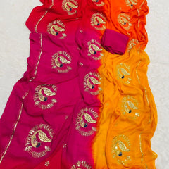 Jaipuri Hand dye Semi chiffon Rajwadi work