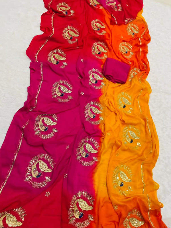 Jaipuri Hand dye Semi chiffon Rajwadi work