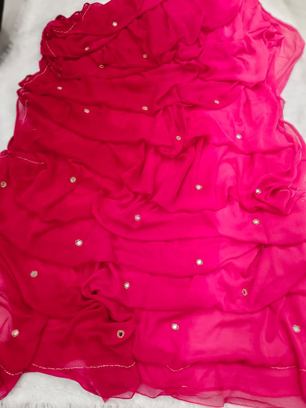 Pure Handwork Sequence Semi Chiffon saree