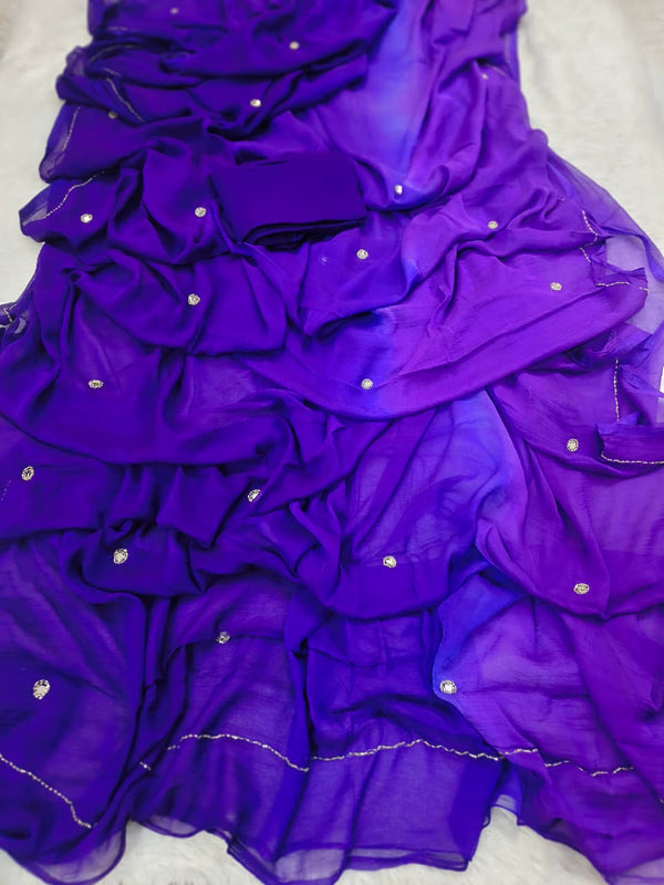 Pure Handwork Sequence Semi Chiffon saree