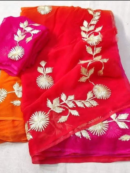 Gota work Semi Chiffon saree