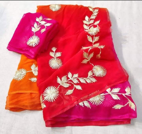 Gota work Semi Chiffon saree