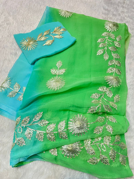 Gota work Semi Chiffon saree