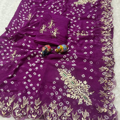 Semi Chiffon Bhandej saree