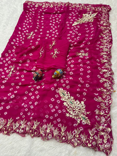 Semi Chiffon Bhandej saree