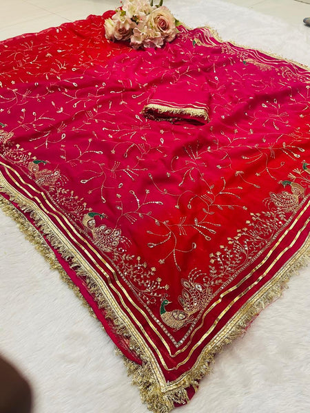 Semi Chiffon Zari Gota Saree
