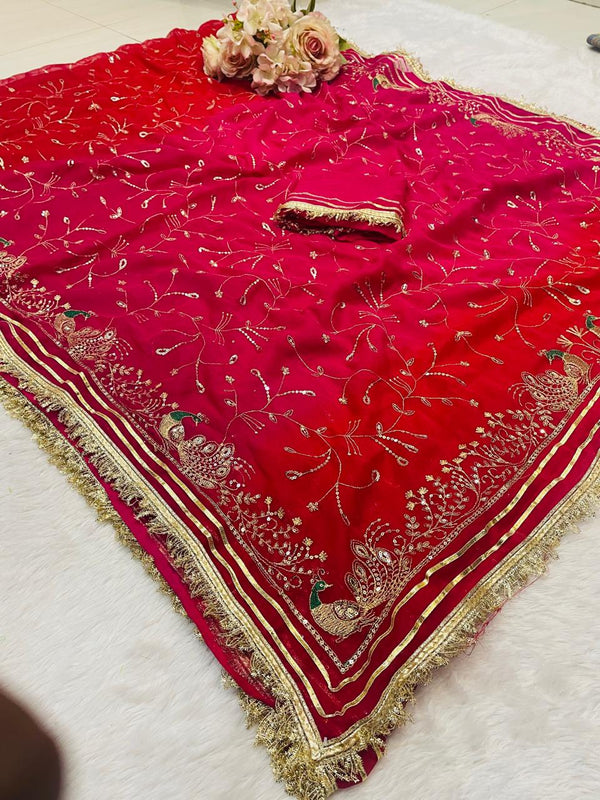 Semi Chiffon Zari Gota Saree