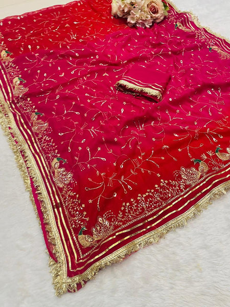Semi Chiffon Zari Gota Saree