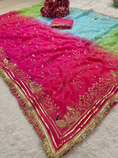 Semi Chiffon Zari Gota Saree
