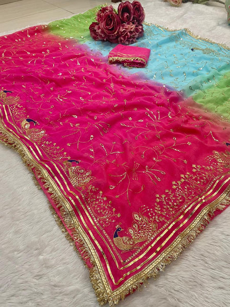Semi Chiffon Zari Gota Saree