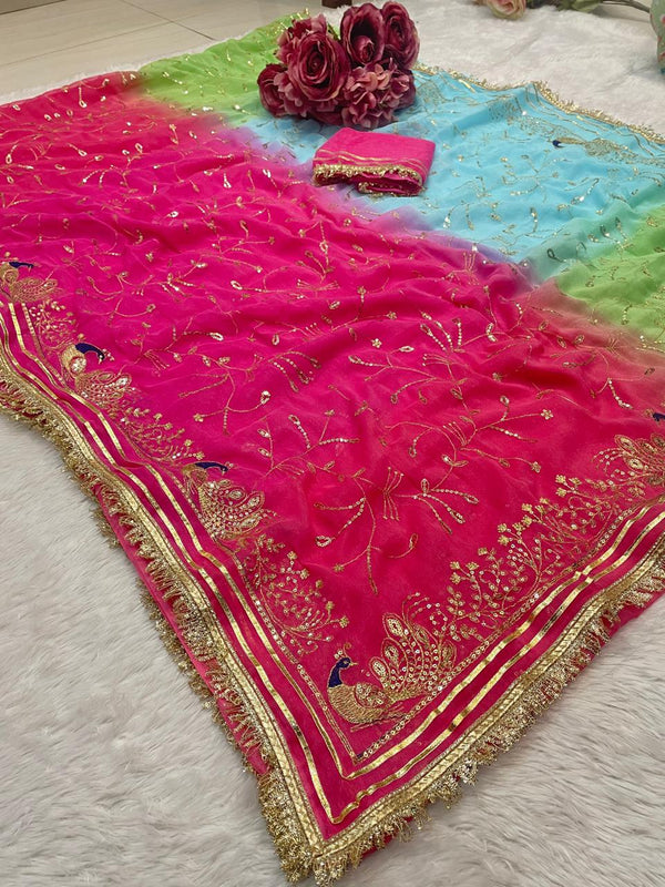Semi Chiffon Zari Gota Saree