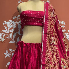 Satin Gazi Silk Bhandej Gota Work Lehenga