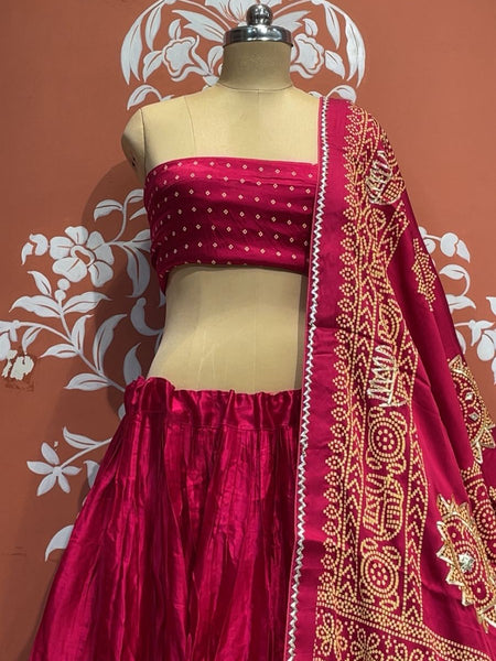 Satin Gazi Silk Bhandej Gota Work Lehenga