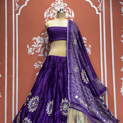 Satin Gazi Silk Bhandej Gota Work Lehenga