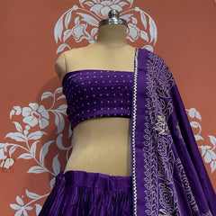 Satin Gazi Silk Bhandej Gota Work Lehenga