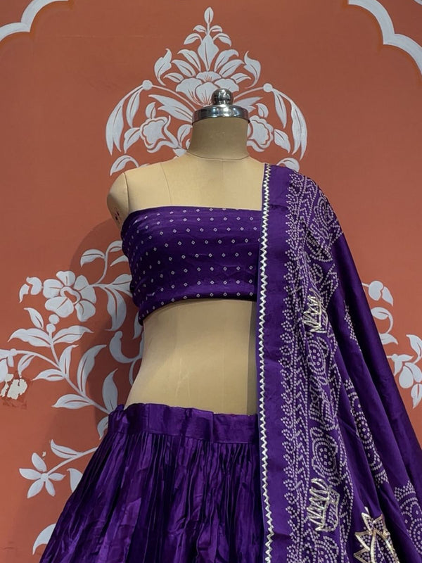 Satin Gazi Silk Bhandej Gota Work Lehenga