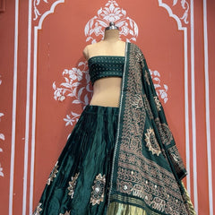 Satin Gazi Silk Bhandej Gota Work Lehenga