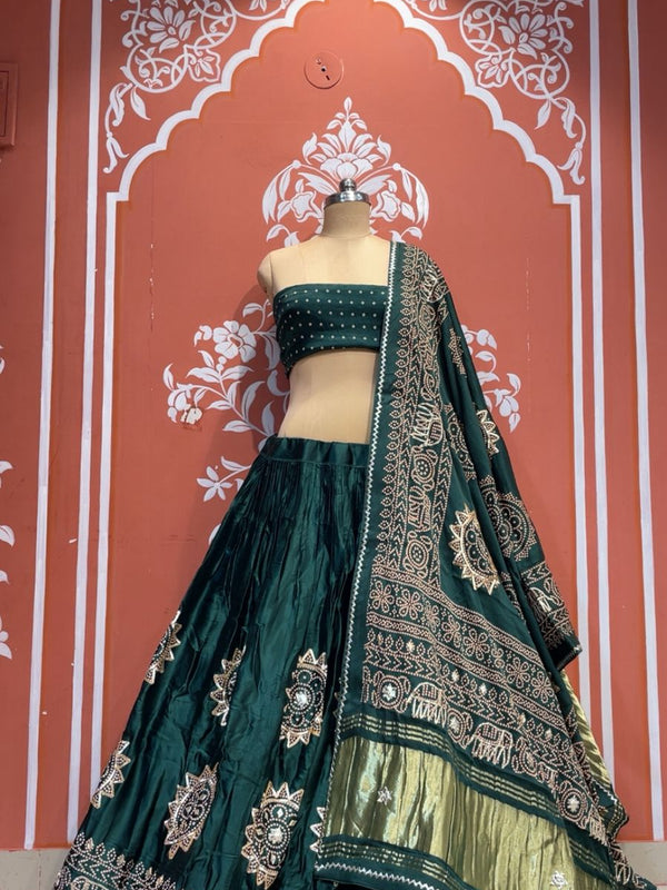 Satin Gazi Silk Bhandej Gota Work Lehenga