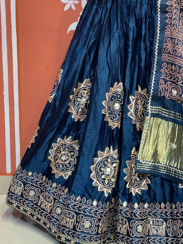 Satin Gazi Silk Bhandej Gota Work Lehenga