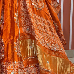 Satin Gazi Silk Bhandej Gota Work Lehenga