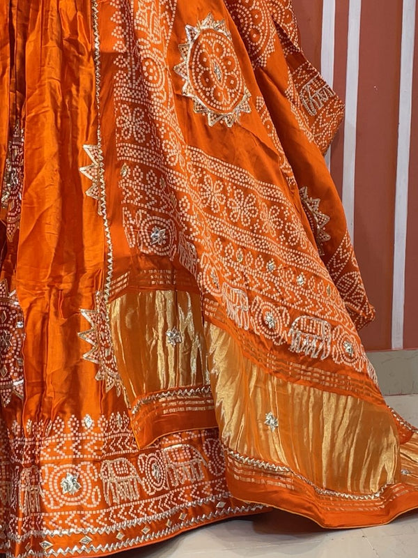 Satin Gazi Silk Bhandej Gota Work Lehenga