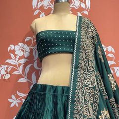 Satin Gazi Silk Bhandej Gota Work Lehenga