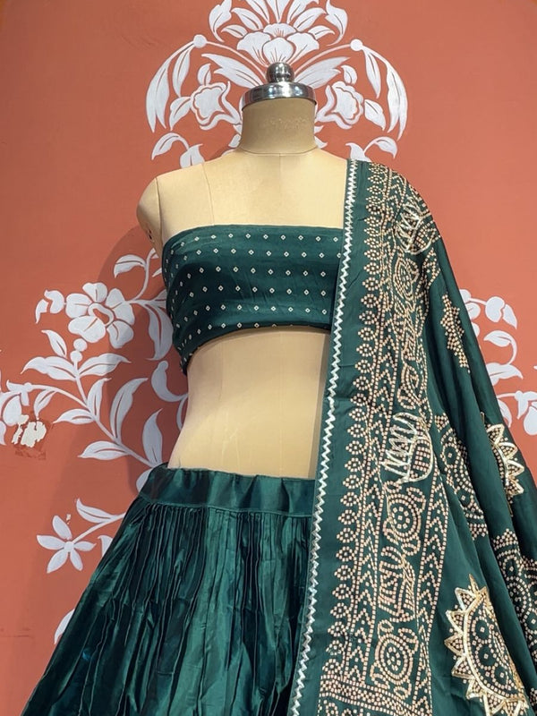 Satin Gazi Silk Bhandej Gota Work Lehenga