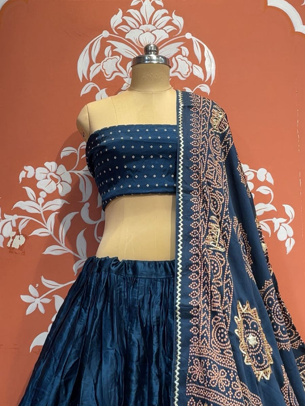 Satin Gazi Silk Bhandej Gota Work Lehenga