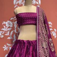 Satin Gazi Silk Bhandej Gota Work Lehenga