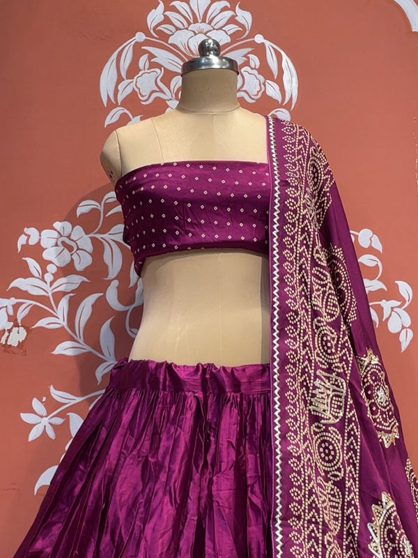 Satin Gazi Silk Bhandej Gota Work Lehenga