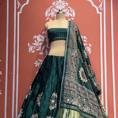 Satin Gazi Silk Bhandej Gota Work Lehenga