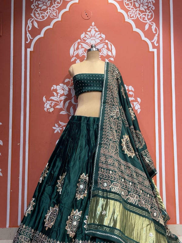 Satin Gazi Silk Bhandej Gota Work Lehenga